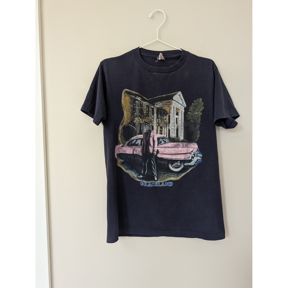 Vintage‎ Graceland Elvis Presley  Cadillac T-Shirt Navy Blue L USA Single Stich